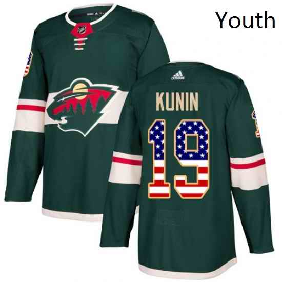 Youth Adidas Minnesota Wild 19 Luke Kunin Authentic Green USA Flag Fashion NHL Jersey